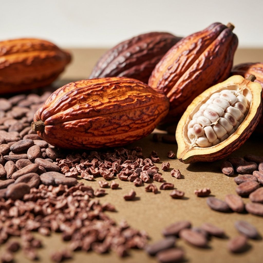 Cacao nibs and cacao pods